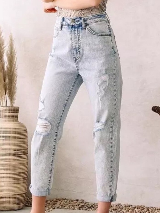 KanCan Denim - KanCan Signature 26 Light Wash Denim Distressed Ultra High Rise Baggy Fit Jeans